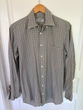 Luciano Barbera cream/olive green/blue Checked Dress Shirt